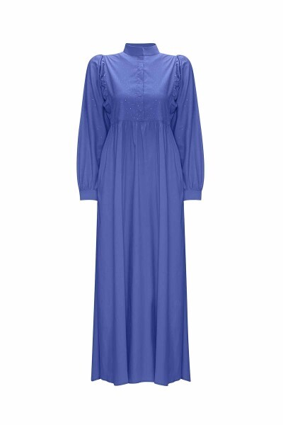 T25Y-4066 Taş Detaylı Karpuz Kollu Pamuklu Elbise NAVY BLUE - 1