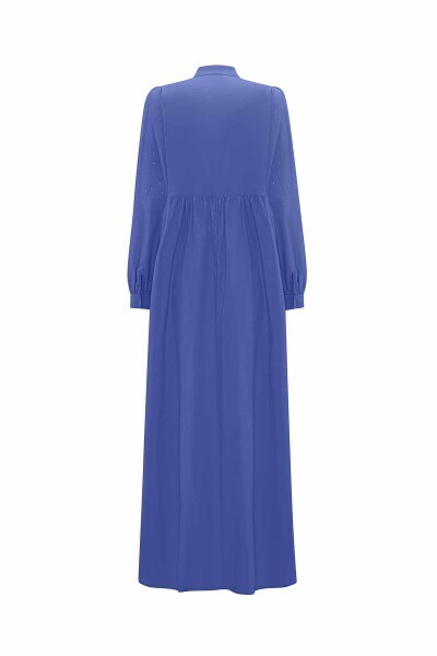 T25Y-4066 Taş Detaylı Karpuz Kollu Pamuklu Elbise NAVY BLUE - 2