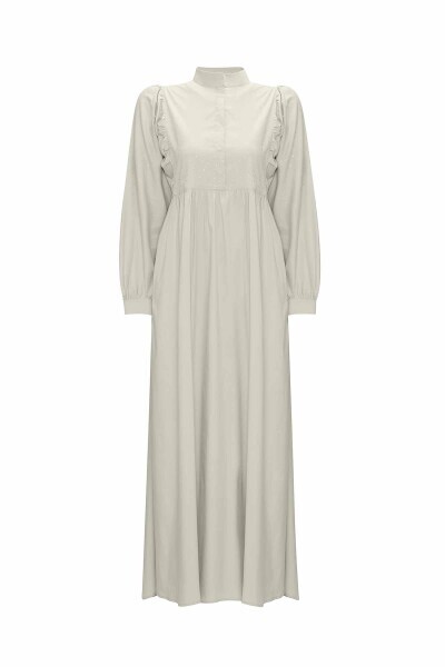 Taş Detaylı Karpuz Kollu Pamuklu Nile Elbise - 1