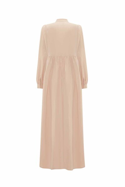 Taş Detaylı Karpuz Kollu Pamuklu Kum Rengi Elbise - 2