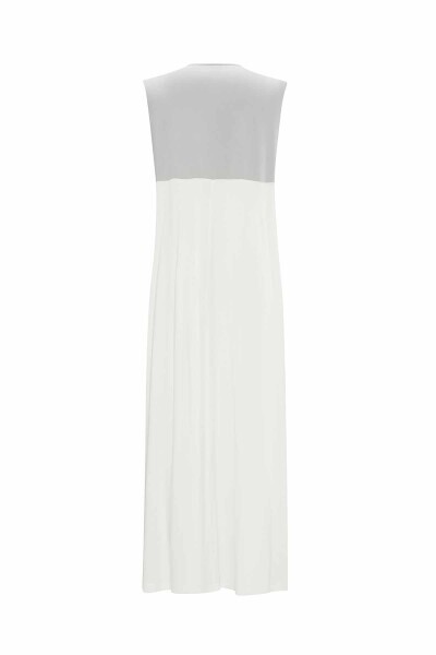 İki Renkli Erkek Yaka Keten Gri Elbise - 4