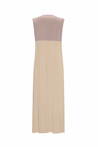 T25Y-4067 İki Renkli Erkek Yaka Keten Elbise MİNK - 3