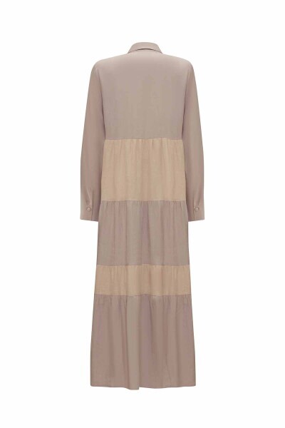 T25Y-4067 İki Renkli Erkek Yaka Keten Elbise MİNK - MISS DALIDA (1)