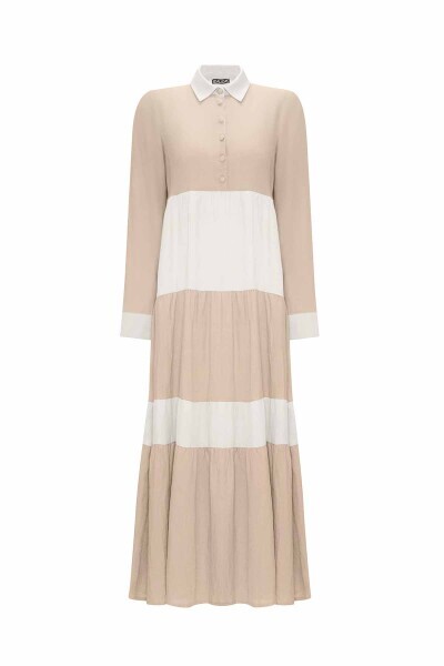 T25Y-4067 İki Renkli Erkek Yaka Keten Elbise STONE 