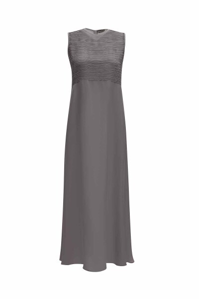 T25Y-4068 Önü Nervürlü Kolsuz Cupro Elbise ANTHRACITE - 1