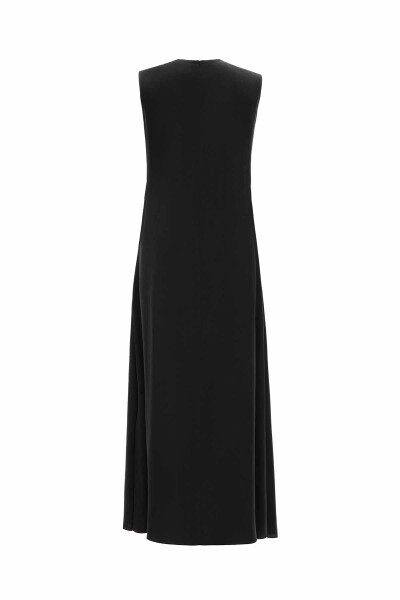 T25Y-4068 Önü Nervürlü Kolsuz Cupro Elbise BLACK - 2