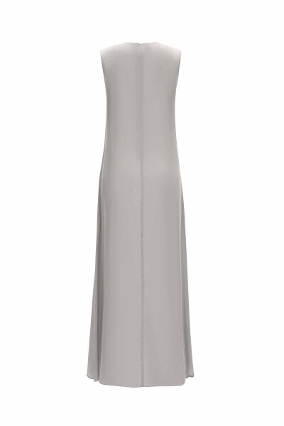 Önü Nervürlü Kolsuz Cupro Gri Elbise - 2