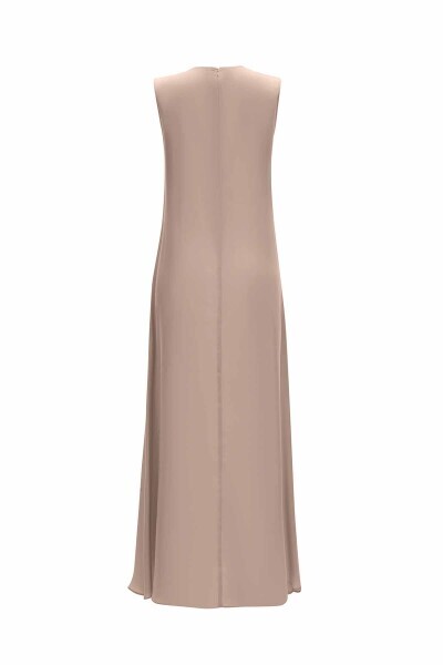 Önü Nervürlü Kolsuz Cupro Vizon Elbise - 2