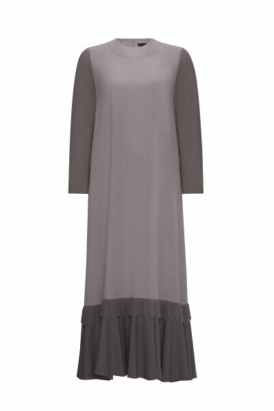 T25Y-4069 Etek Ucu Püsküllü Keten Elbise ANTHRACITE - 1