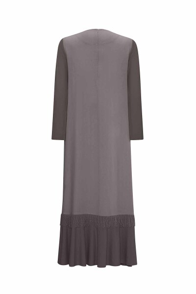 T25Y-4069 Etek Ucu Püsküllü Keten Elbise ANTHRACITE - 2