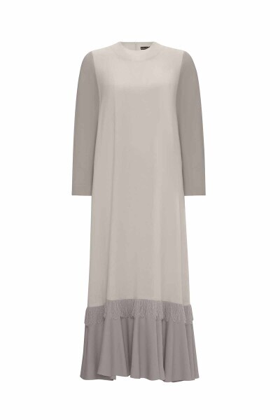 T25Y-4069 Etek Ucu Püsküllü Keten Elbise GREY 