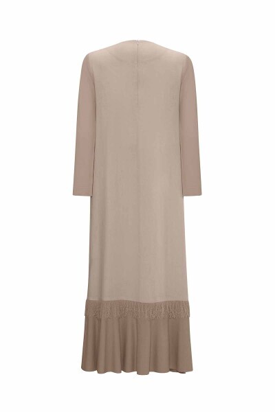 Etek Ucu Püsküllü Keten Vizon Elbise - 2