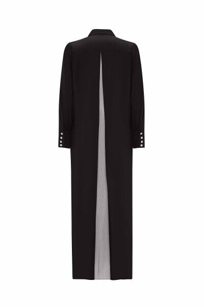 Renkli Düğmeli Pamuklu Siyah Elbise - 2