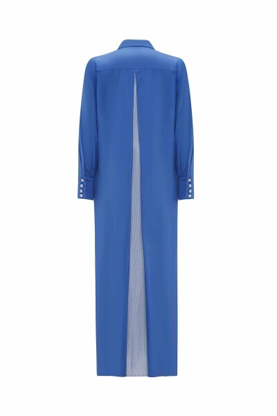 Renkli Düğmeli Pamuklu Lacivert Elbise - 2