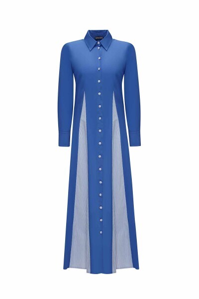 T25Y-4071 Renkli Düğmeli Pamuklu Elbise NAVY BLUE - 1
