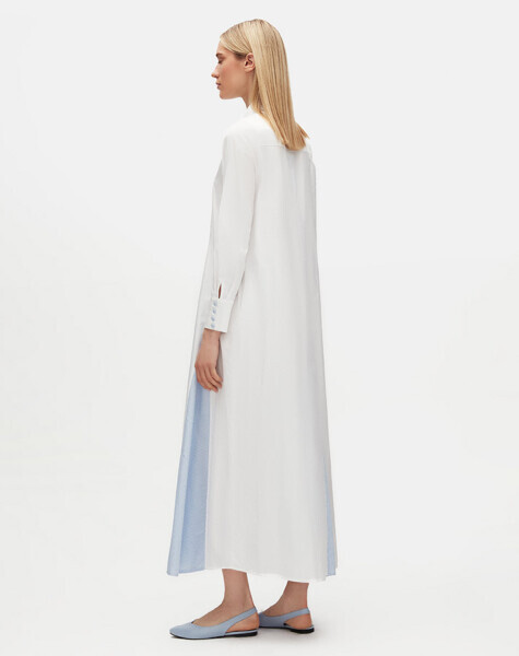 T25Y-4071 Renkli Düğmeli Pamuklu Elbise WHITE / BLUE - 2