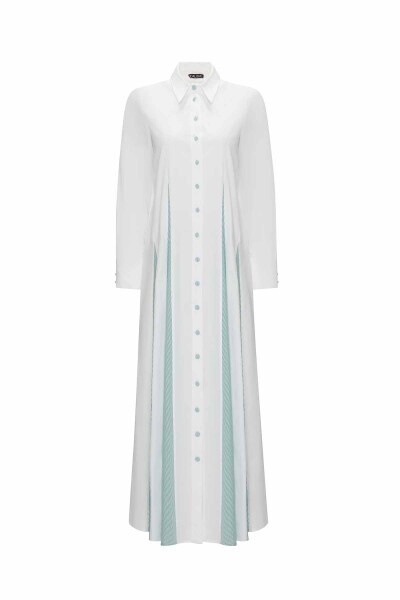 T25Y-4071 Renkli Düğmeli Pamuklu Elbise WHITE / MİNT - 1