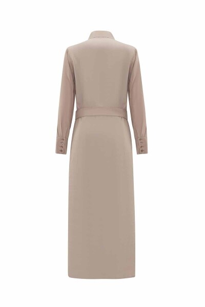 T25Y-4074 Cupro Yaka Detaylı Keten Elbise MİNK - 2