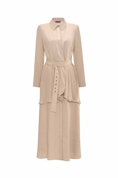 Cupro Collar Detailed Linen Dress 