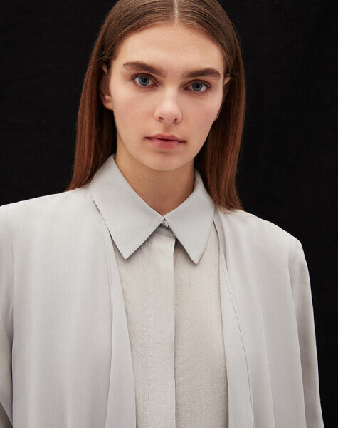 T25Y-4074 Cupro Yaka Detaylı Keten Elbise STONE - 4