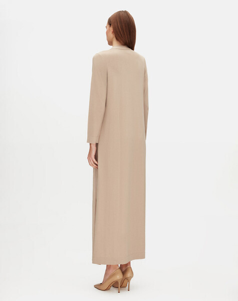 T25Y-4076 V Yaka Triko Astarlı Keten Elbise BLACK - 4