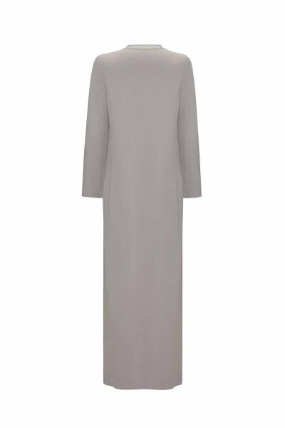 T25Y-4076 V Yaka Triko Astarlı Keten Elbise GREY - 2