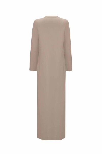 T25Y-4076 V Yaka Triko Astarlı Keten Elbise MİNK - 2