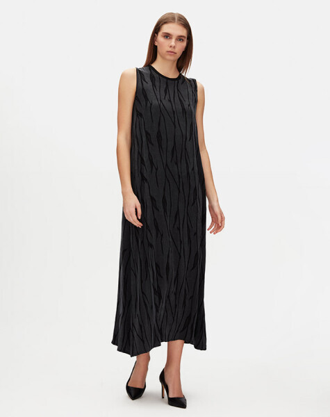 T25Y-4078 Jakarlı Cupro Kolsuz Elbise BLACK - 3