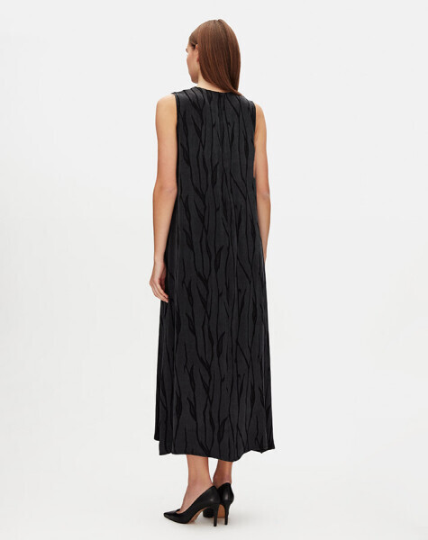 Jakarlı Cupro Kolsuz Siyah Elbise - 2