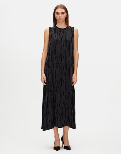 T25Y-4078 Jakarlı Cupro Kolsuz Elbise CACAO 