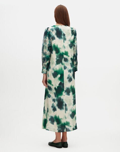 T25Y-4085 Degrade Çiçek Baskılı Uzun Kollu Elbise GREY - 2