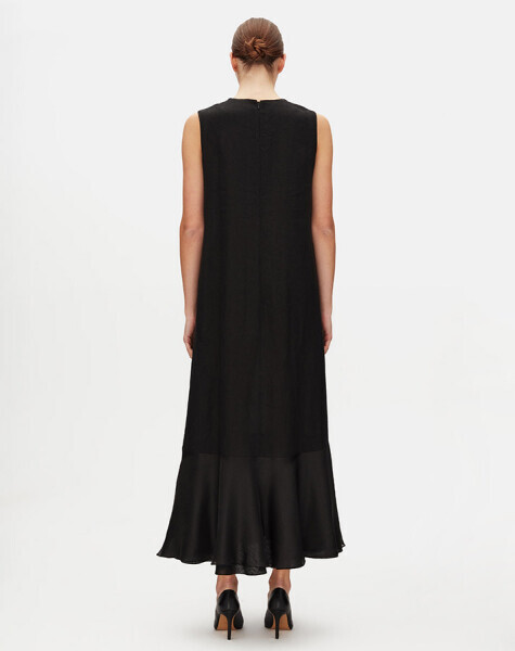 Etek Ucu Volanlı Kolsuz Siyah Elbise - 3