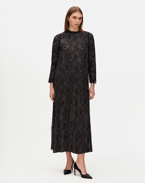 Long Sleeve Lined Lace Dress - 1