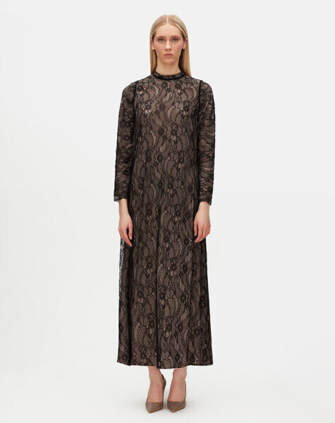 Long Sleeve Lined Lace Dress - 3