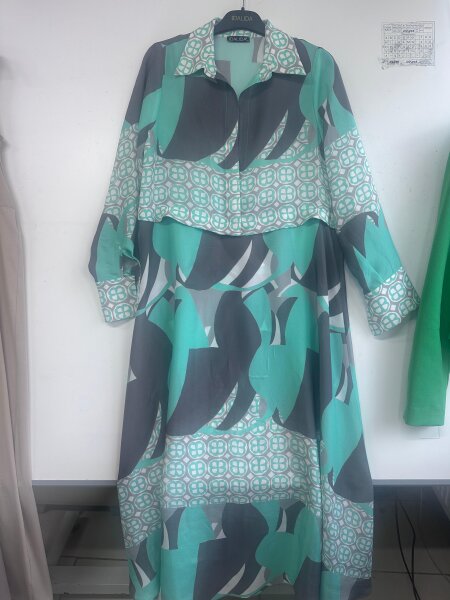 Gömlek Yaka A Kesim Desenli Yeşil Elbise 