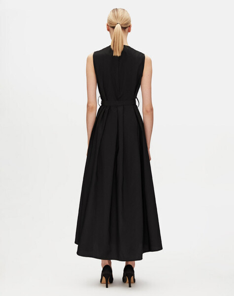 T25Y-4091 Kolsuz Tafta Elbise BLACK - 2