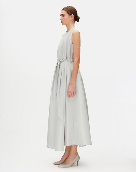 Kolsuz Tafta Gri Elbise - 2