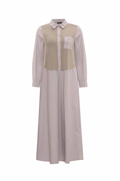T25Y-4092 Tek Cepli Triko Poplin Elbise MİNK 