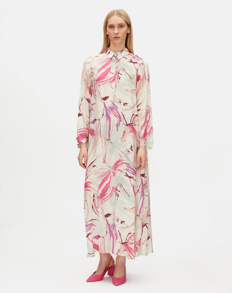 T25Y-4093 Desenli A Kesim Elbise ORANGE - 1