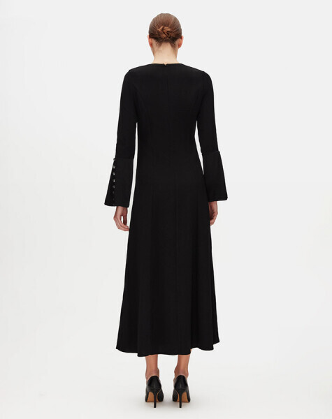 T25Y-4095 Dar Kesim Kumaş Elbise BLACK - 2