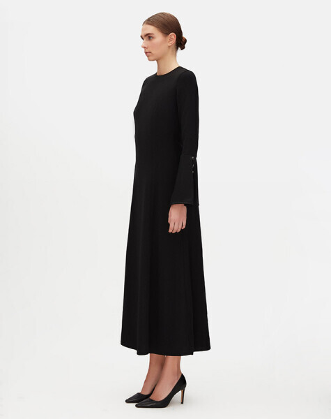 T25Y-4095 Dar Kesim Kumaş Elbise BLACK - 3