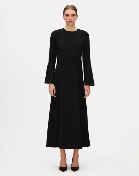 Dar Kesim Kumaş Siyah Elbise - 1