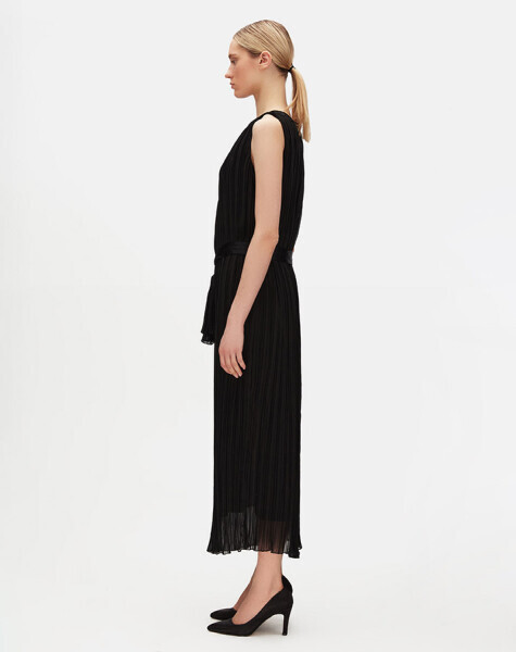 T25Y-4098 Kuşak Detaylı Tül Kolsuz Elbise BLACK - 2