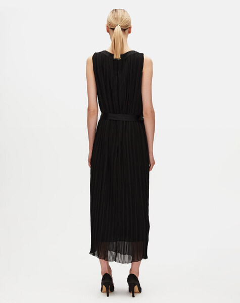 T25Y-4098 Kuşak Detaylı Tül Kolsuz Elbise BLACK - 3