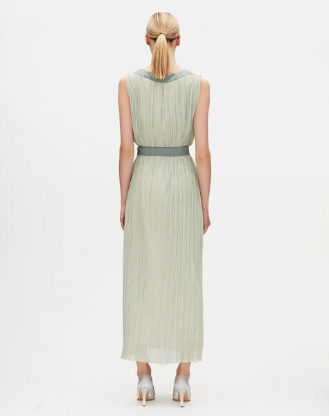 T25Y-4098 Kuşak Detaylı Tül Kolsuz Elbise STONE - 6