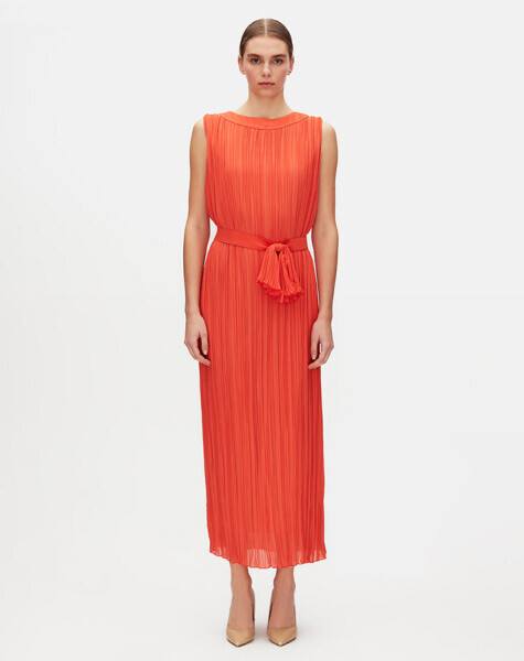 T25Y-4098 Kuşak Detaylı Tül Kolsuz Elbise STONE - 8