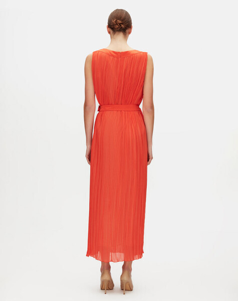 T25Y-4098 Kuşak Detaylı Tül Kolsuz Elbise STONE - 9