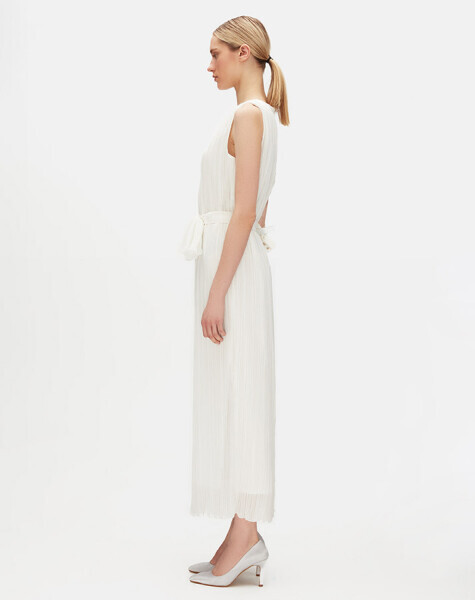 T25Y-4098 Kuşak Detaylı Tül Kolsuz Elbise STONE - 10