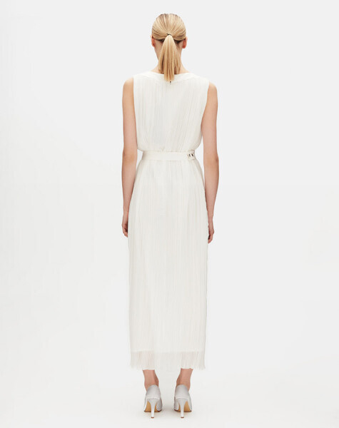 T25Y-4098 Kuşak Detaylı Tül Kolsuz Elbise STONE - 12