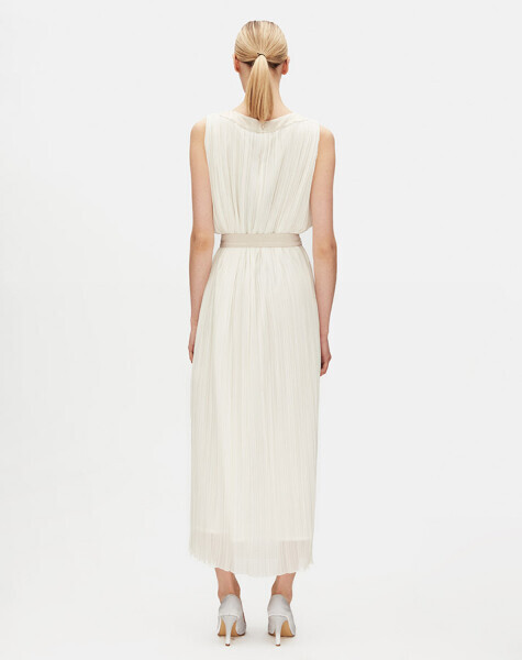 T25Y-4098 Kuşak Detaylı Tül Kolsuz Elbise STONE - 14